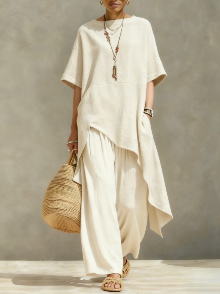 Linen Pant Wide - Women Cotton Linen Pant Sets 2