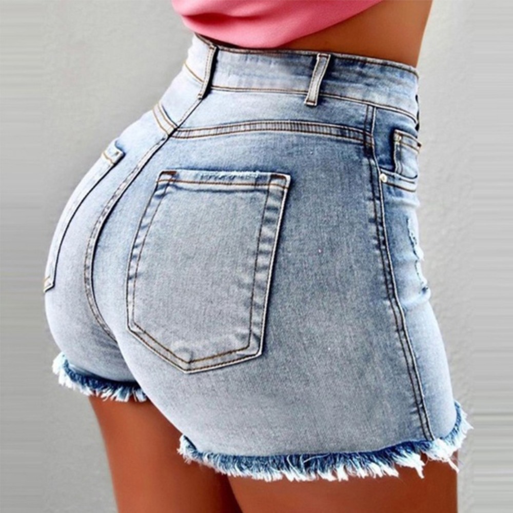 Shorts Denim Frayed - Women's High Waisted Distressed Ripped Denim