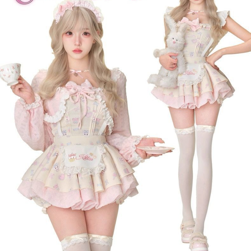 Crop Top Crochet - Japanese Sweet Lolita Style 3 Piece