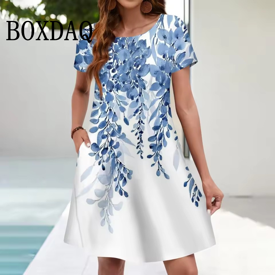 Romper Floral Print - Women'S Casual Sundress Loose Pockets Summer