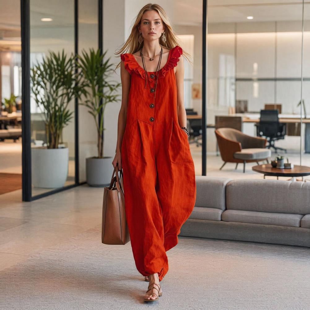 Jumpsuit Linen Relaxed - Women Jumpsuit Breathable Relaxed Fit Romper