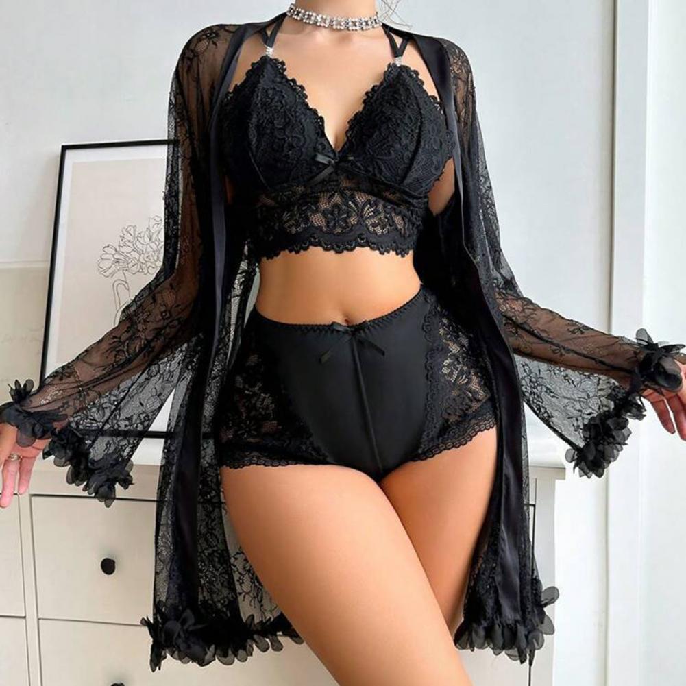 Kimono Sheer Floral - Sexy Sleepwear Set Floral Lace Sleep