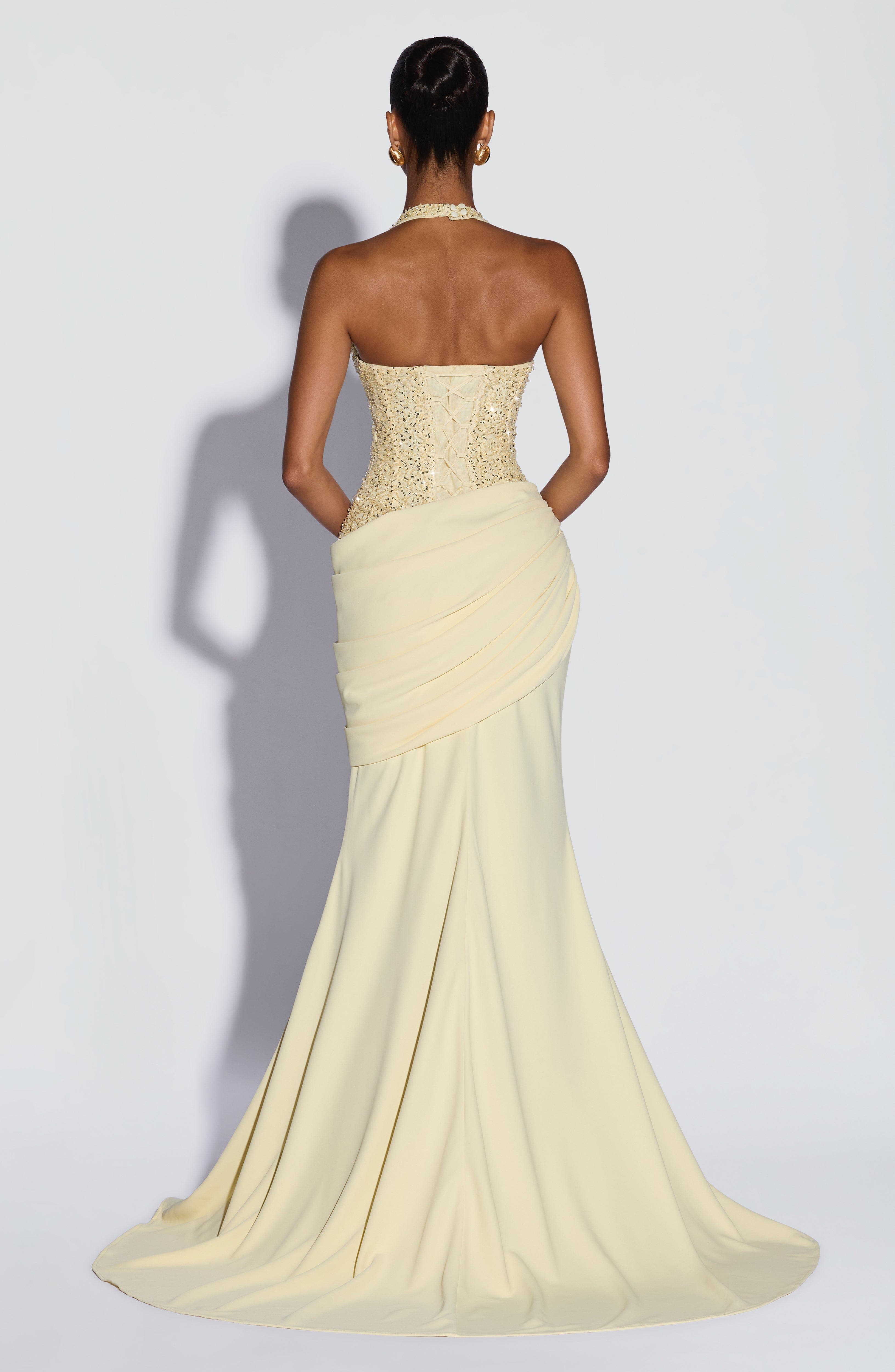 Maxi Dress Halter - Luxury Halter V Sequin Maxi Gown