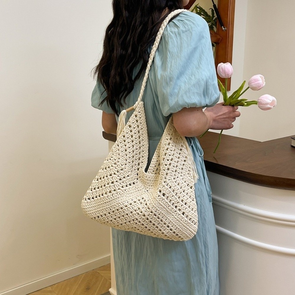 Tote Bag Beach - Summer Bohemian Knitted Shoulder Bag Solid