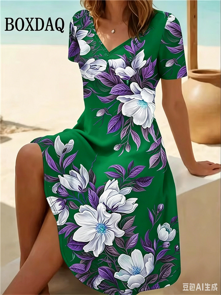 Romper Floral Print - 6XL Plus Size Women Dresses Summer