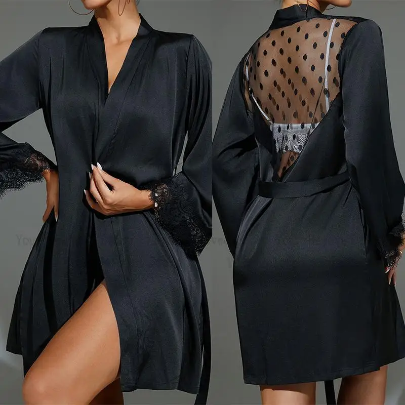 Kimono Sheer Floral - Short Kimono Black Sheer Mesh Robe