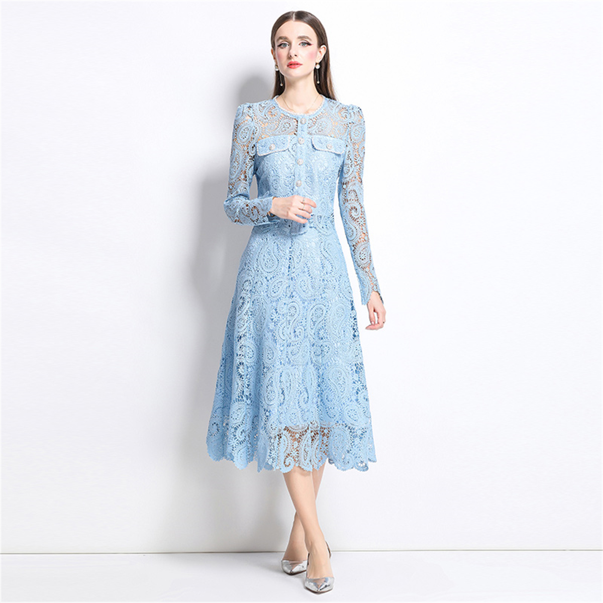 Midi Skirt Floral - Spring Sweet Lace Flower Embroidery Two