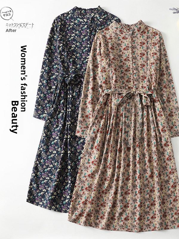 Midi Skirt Floral - Elegant Floral Print A-Line Dress Women's