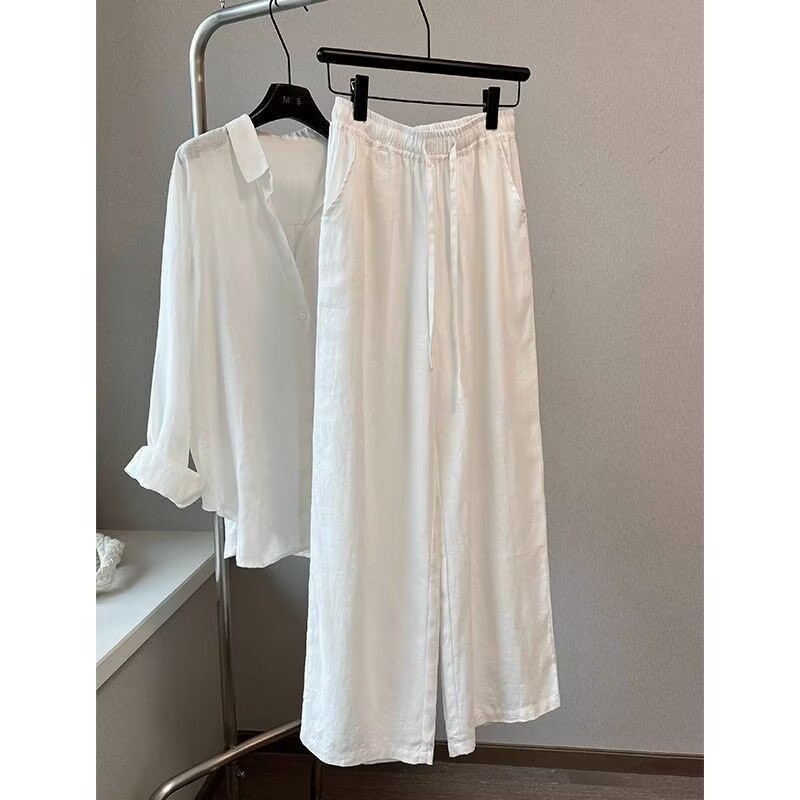Linen Pant Wide - Korean White Cotton Linen Wide Leg