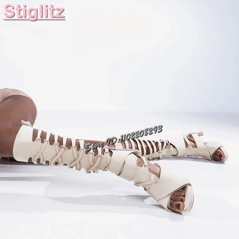 Sandal Strappy Heeled - Retro Cross-tied Roman Sandals Solid Frosted