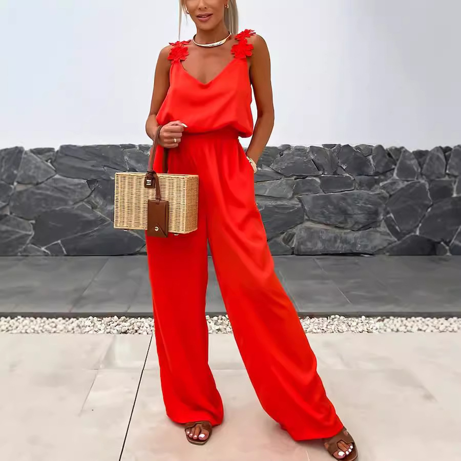 Jumpsuit Linen Relaxed - Casual Jumpsuit Strappy Sleeveless Pocket Cotton