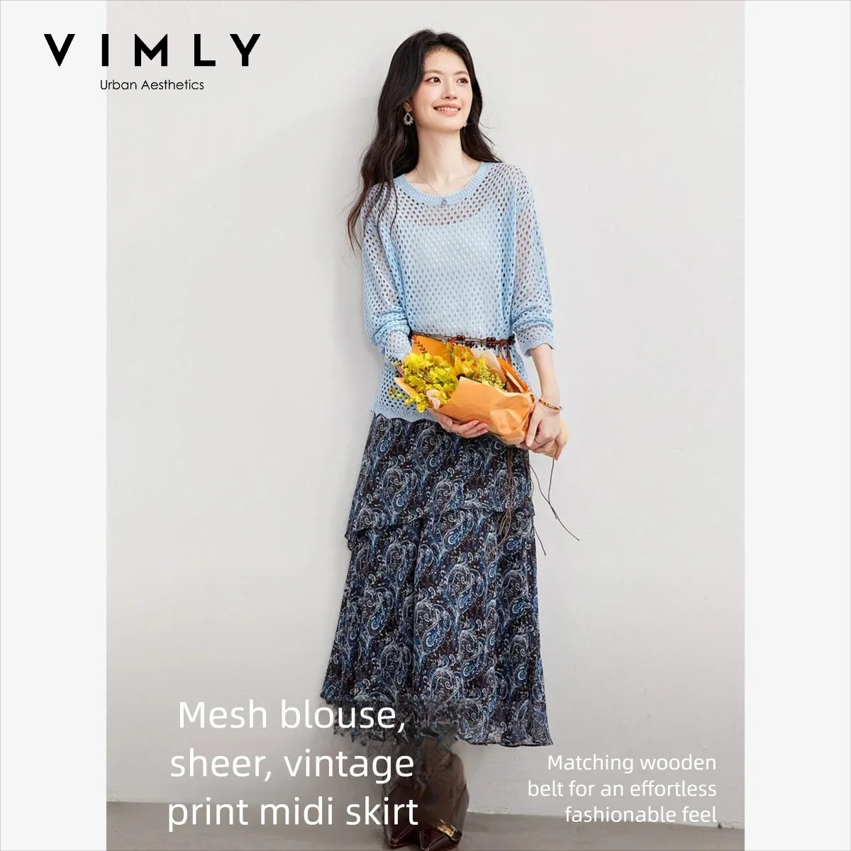 Midi Skirt Floral - VIMLY Women's Two-piece Set 2026 Fall