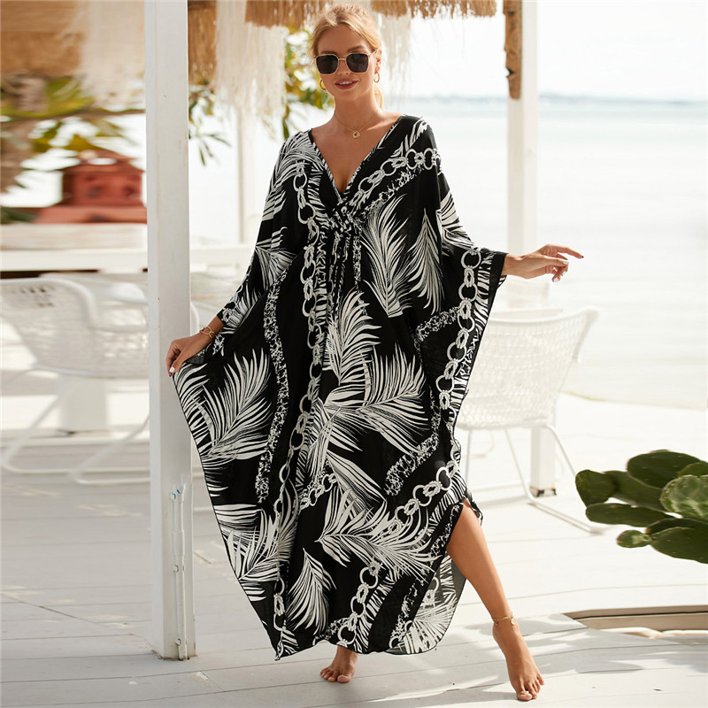 Cover Up Kaftan - Women's Plus Size Animal Print V-Neck