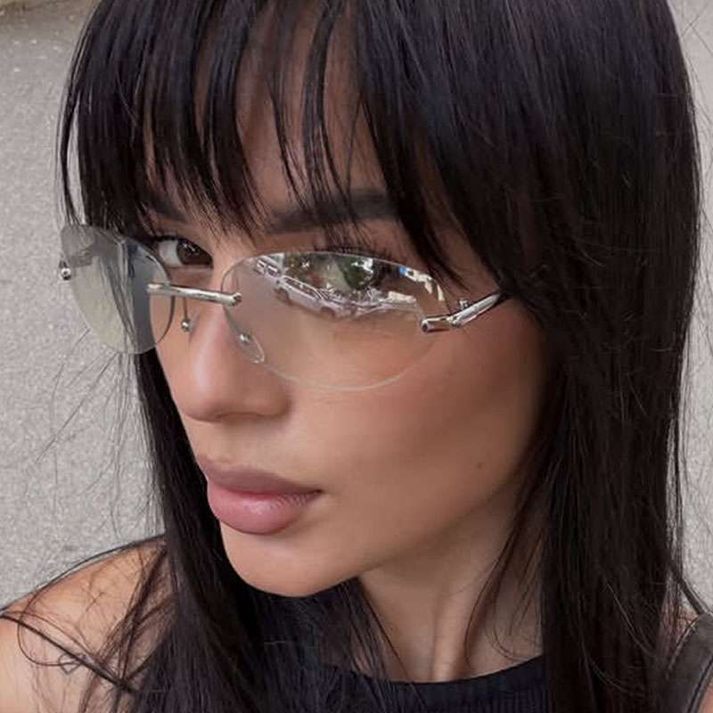 Sunglasses Cat Eye - Rimless Oval Sun Glasses for Men