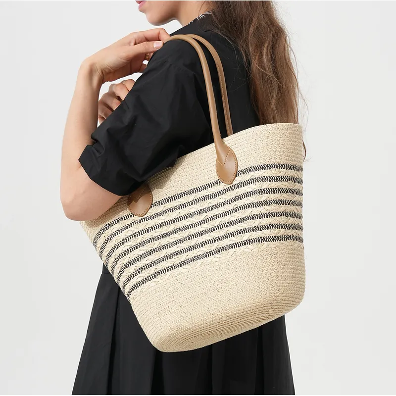 Striped Woven Straw Beach Tote - Tote Bag Beach review and price