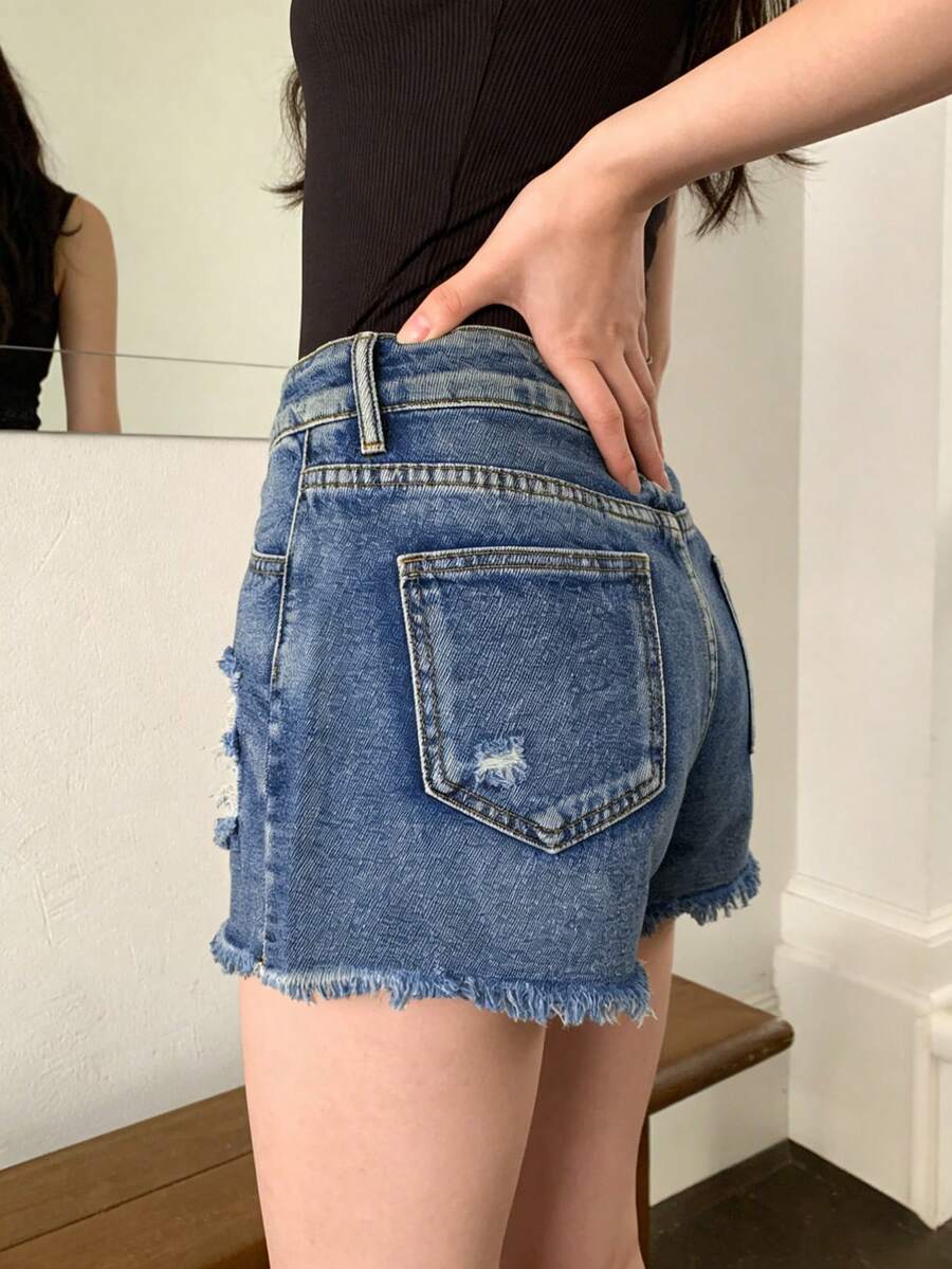 Womens Mid-Rise Distressed Fra - Shorts Denim Frayed review and price