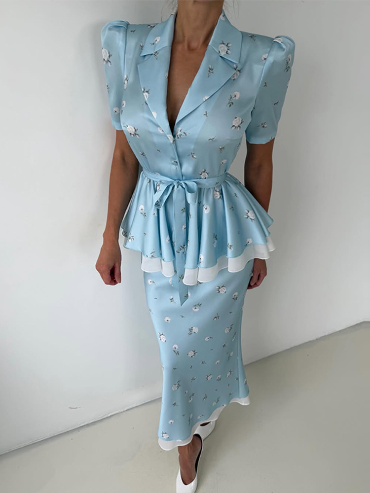 Floral Blazer Coat Skirt Sets  - Midi Skirt Floral review and price