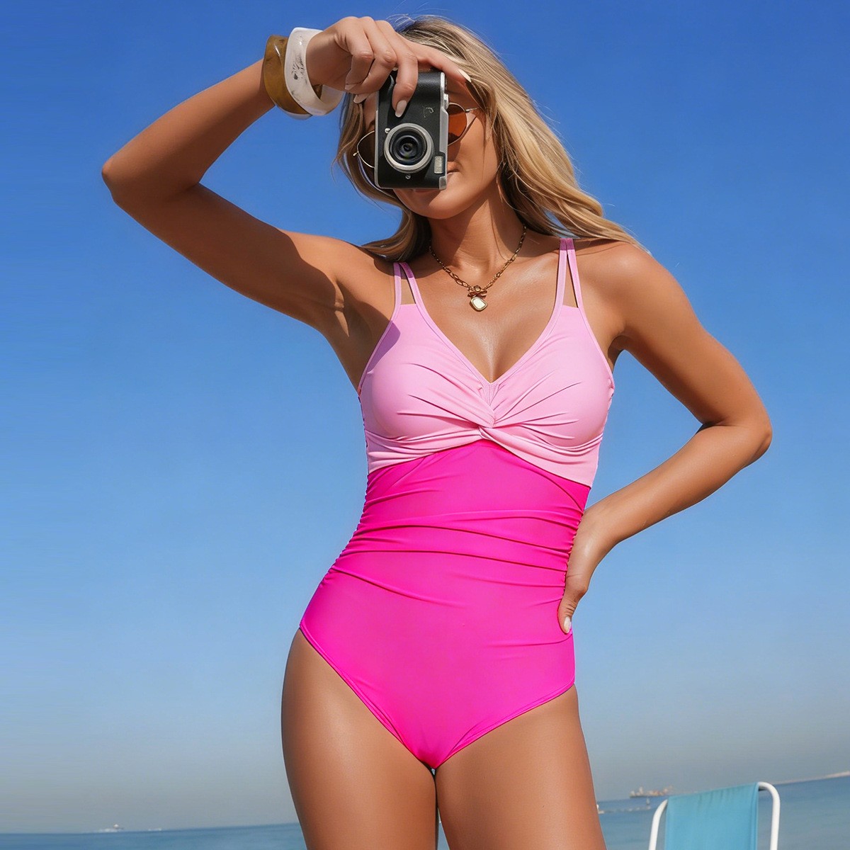 V Neck Twist Front One Piece S - Swimsuit Bikini Ruched review and price