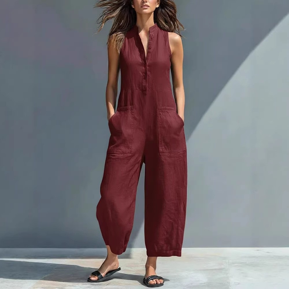 Women's And Woman Sleeveless M - Jumpsuit Linen Relaxed review and price