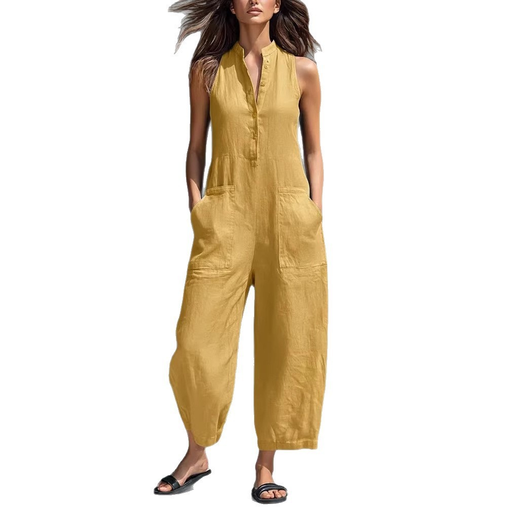 Women's And Woman Sleeveless M - Jumpsuit Linen Relaxed review and price