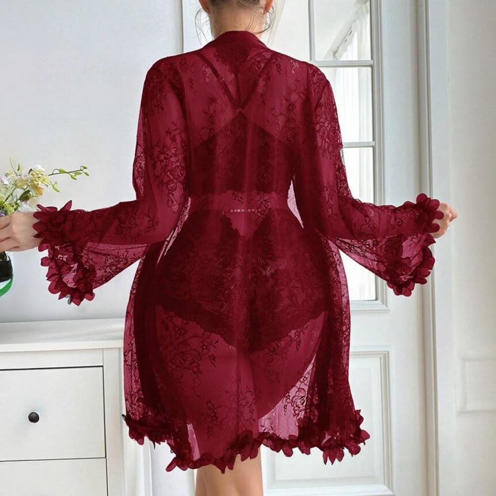 Sexy Sleepwear Set Floral Lace - Kimono Sheer Floral review and price