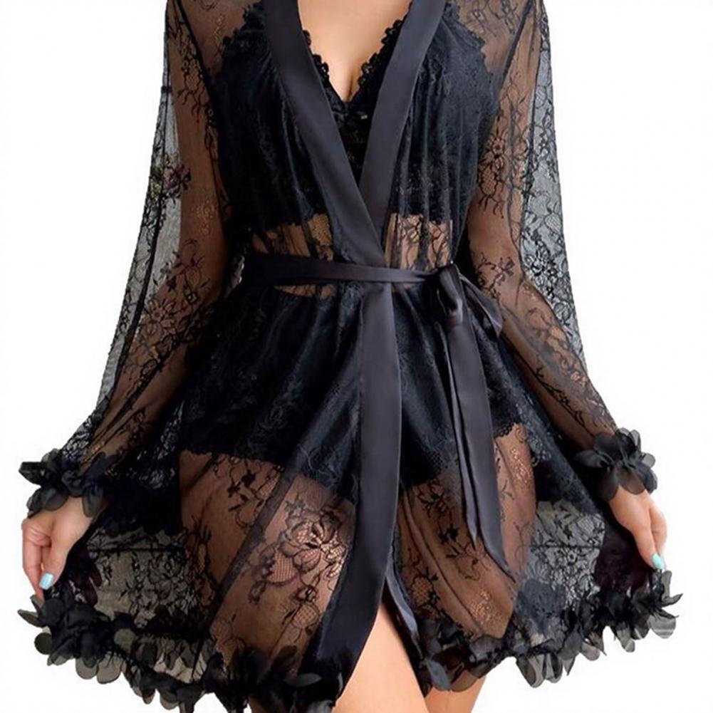 Sexy Sleepwear Set Floral Lace - Kimono Sheer Floral review and price