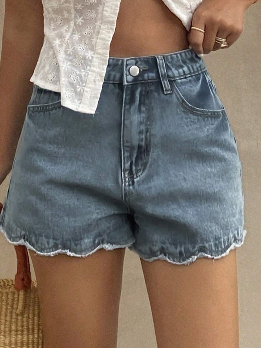 Women Loose Casual Denim Short - Shorts Denim Frayed review and price