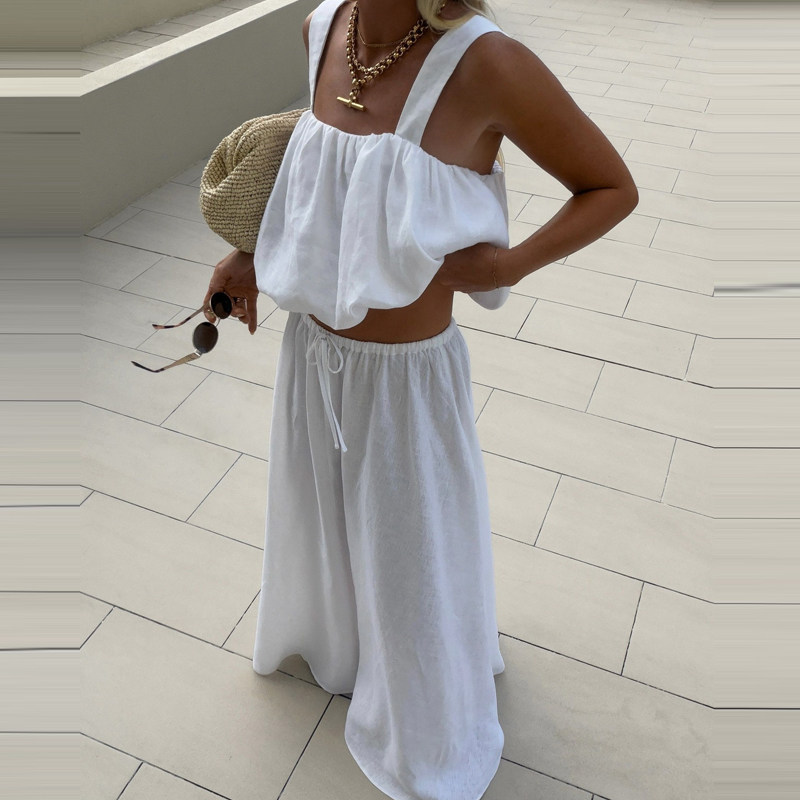 Women Elegant Sleeveless Solid - Linen Pant Wide review and price