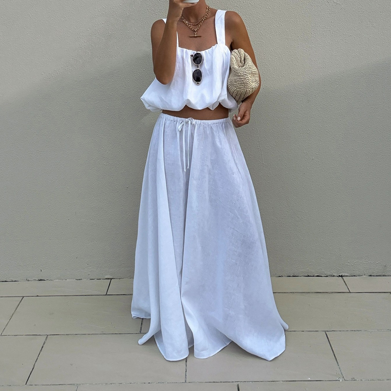 Women Elegant Sleeveless Solid - Linen Pant Wide review and price