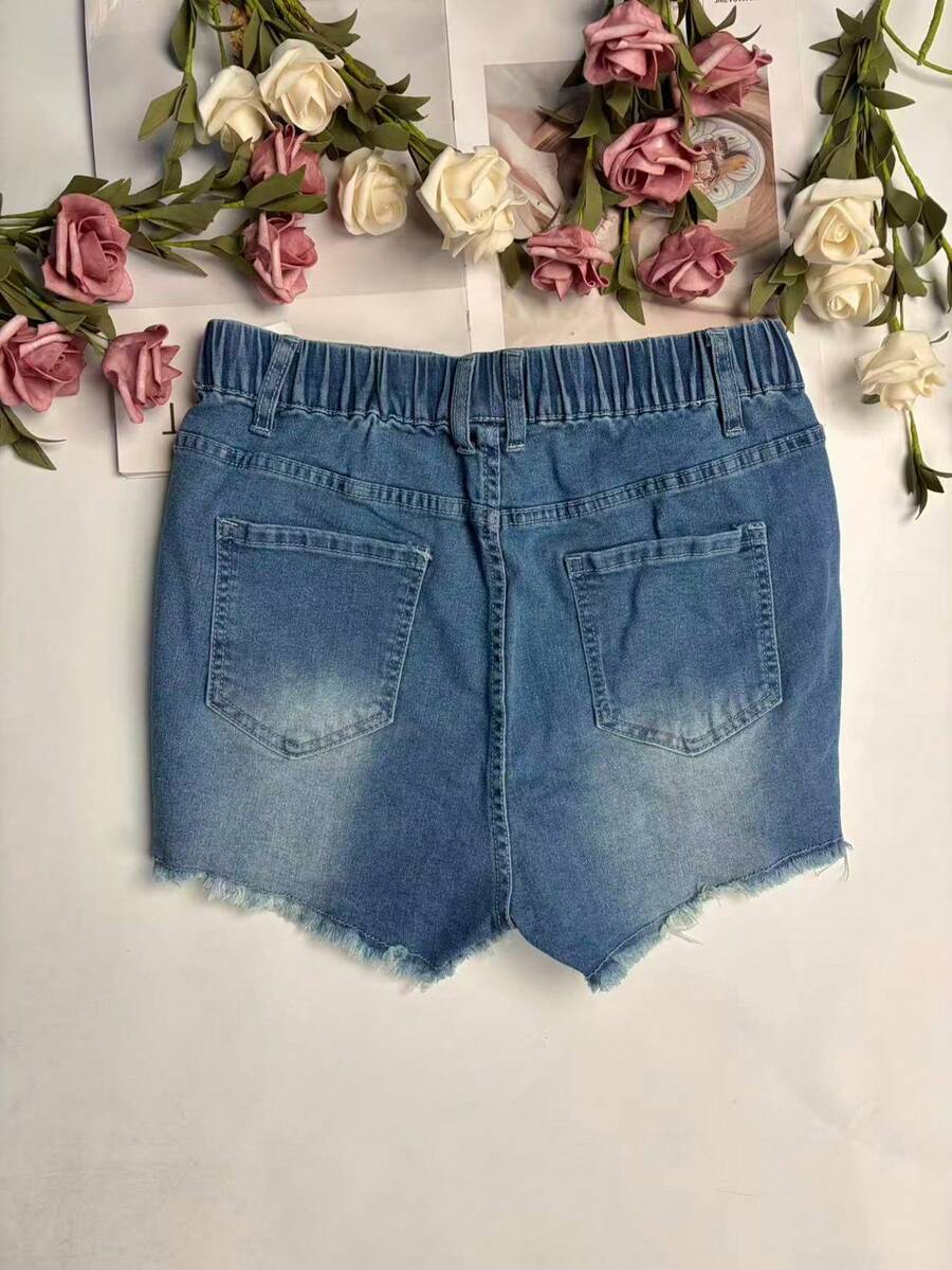 Womens Elastic Waist Frayed He - Shorts Denim Frayed review and price