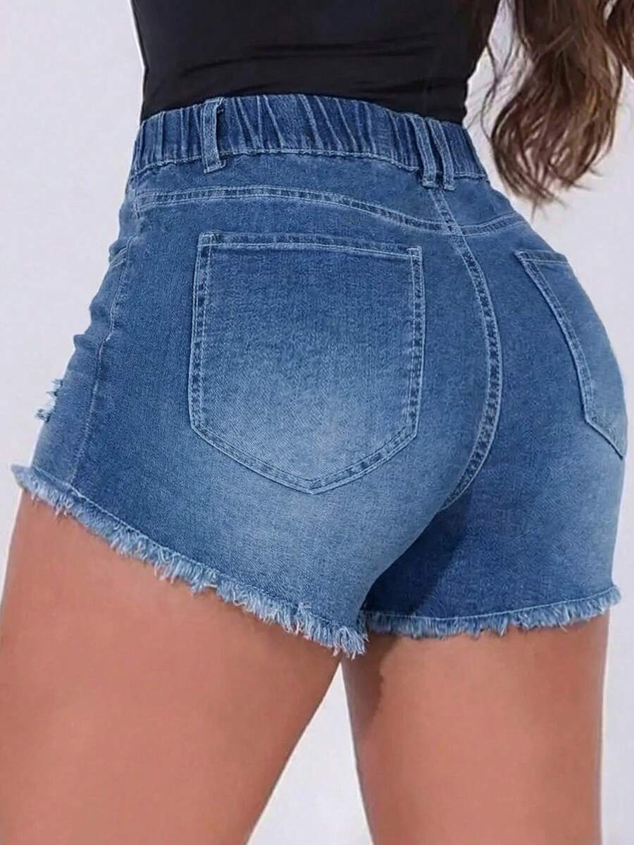 Womens Elastic Waist Frayed He - Shorts Denim Frayed review and price