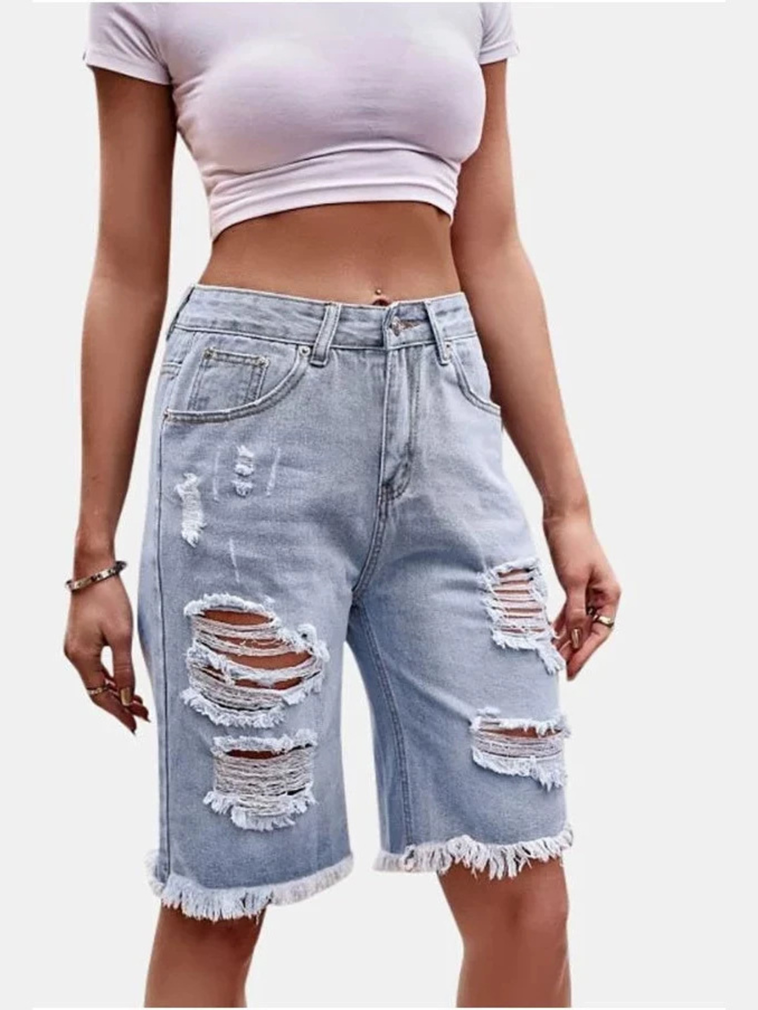 Women's High Waist Ripped Cott - Shorts Denim Frayed review and price
