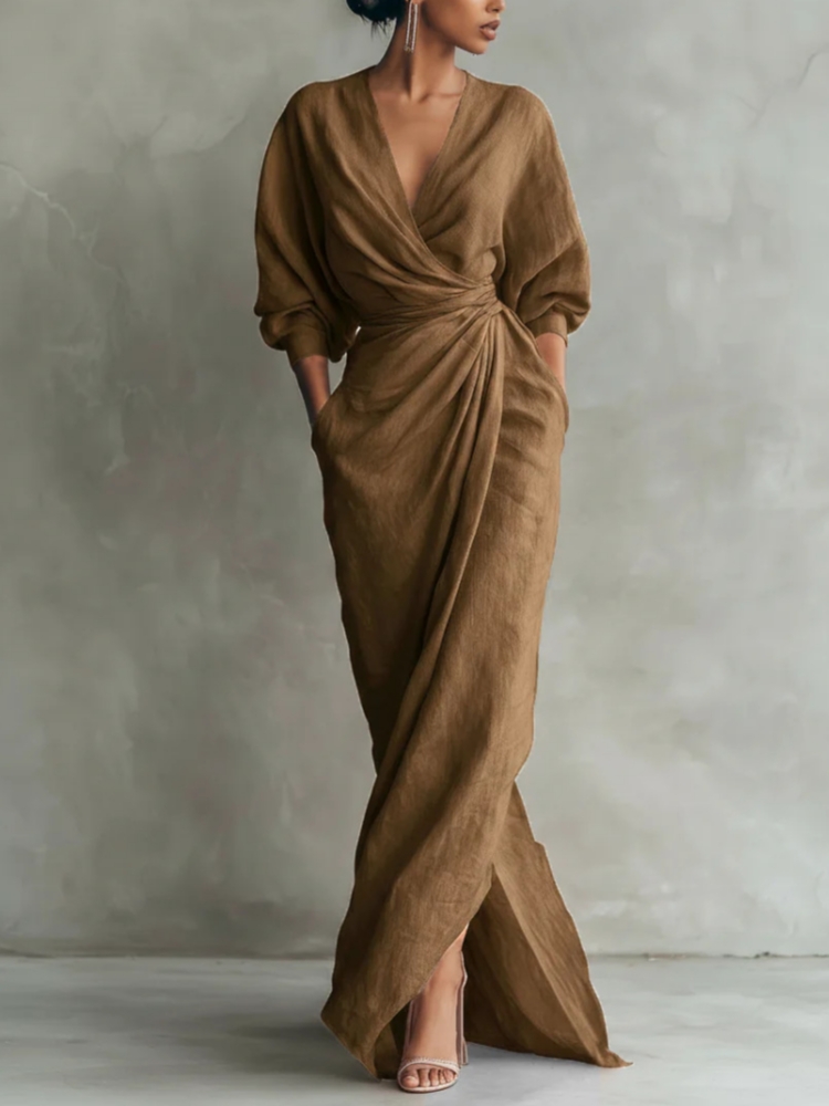 Women Linen Blend Wrap Maxi Dr - Linen Dress Wrap review and price
