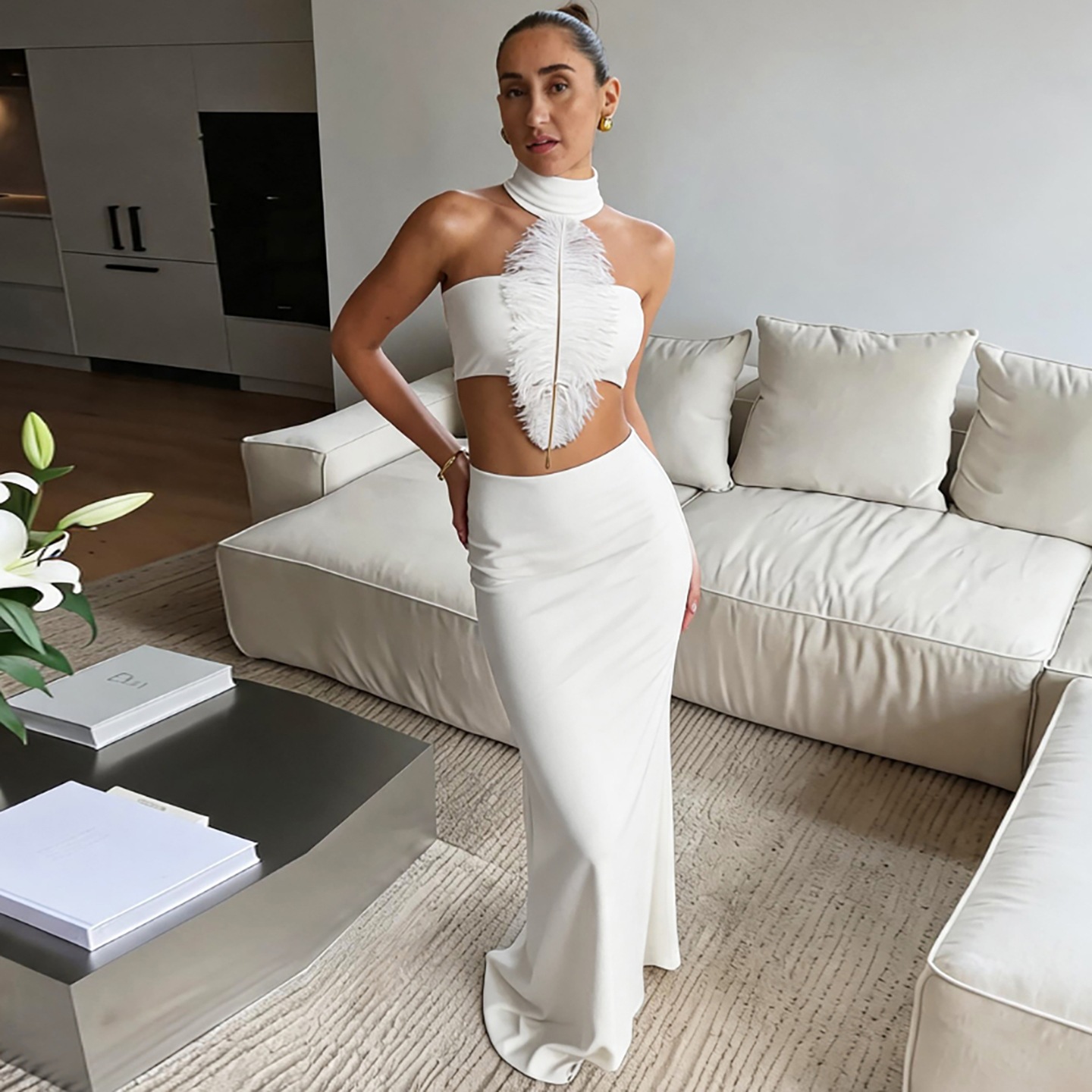 Women White Sexy Slim Waist-ba - Maxi Dress Halter review and price