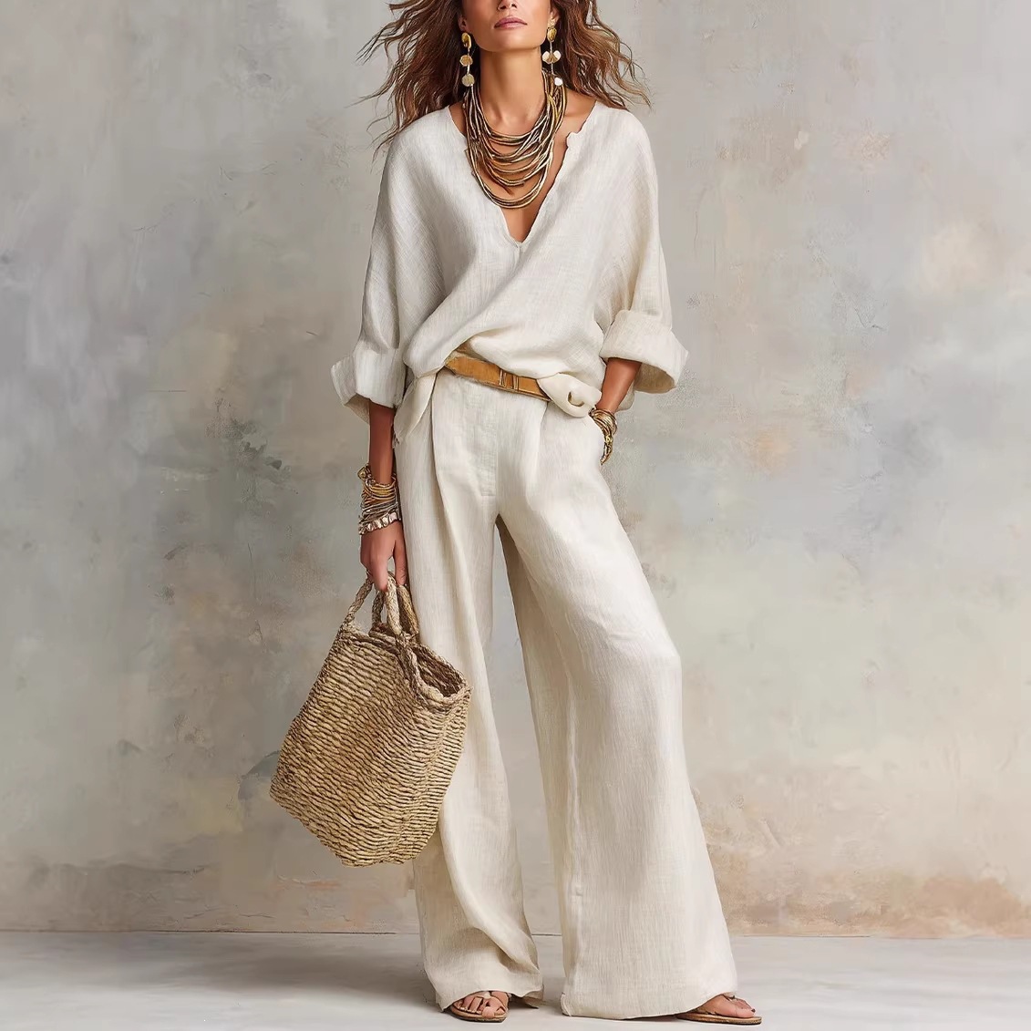 Vintage Women Simple Casual Pu - Linen Pant Wide review and price