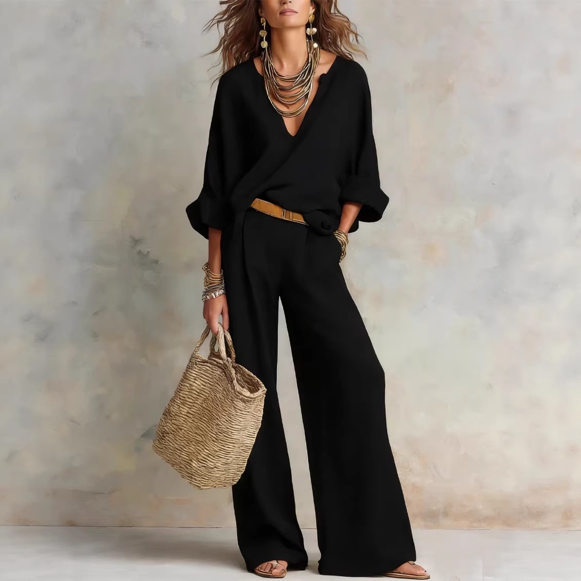Vintage Women Simple Casual Pu - Linen Pant Wide review and price