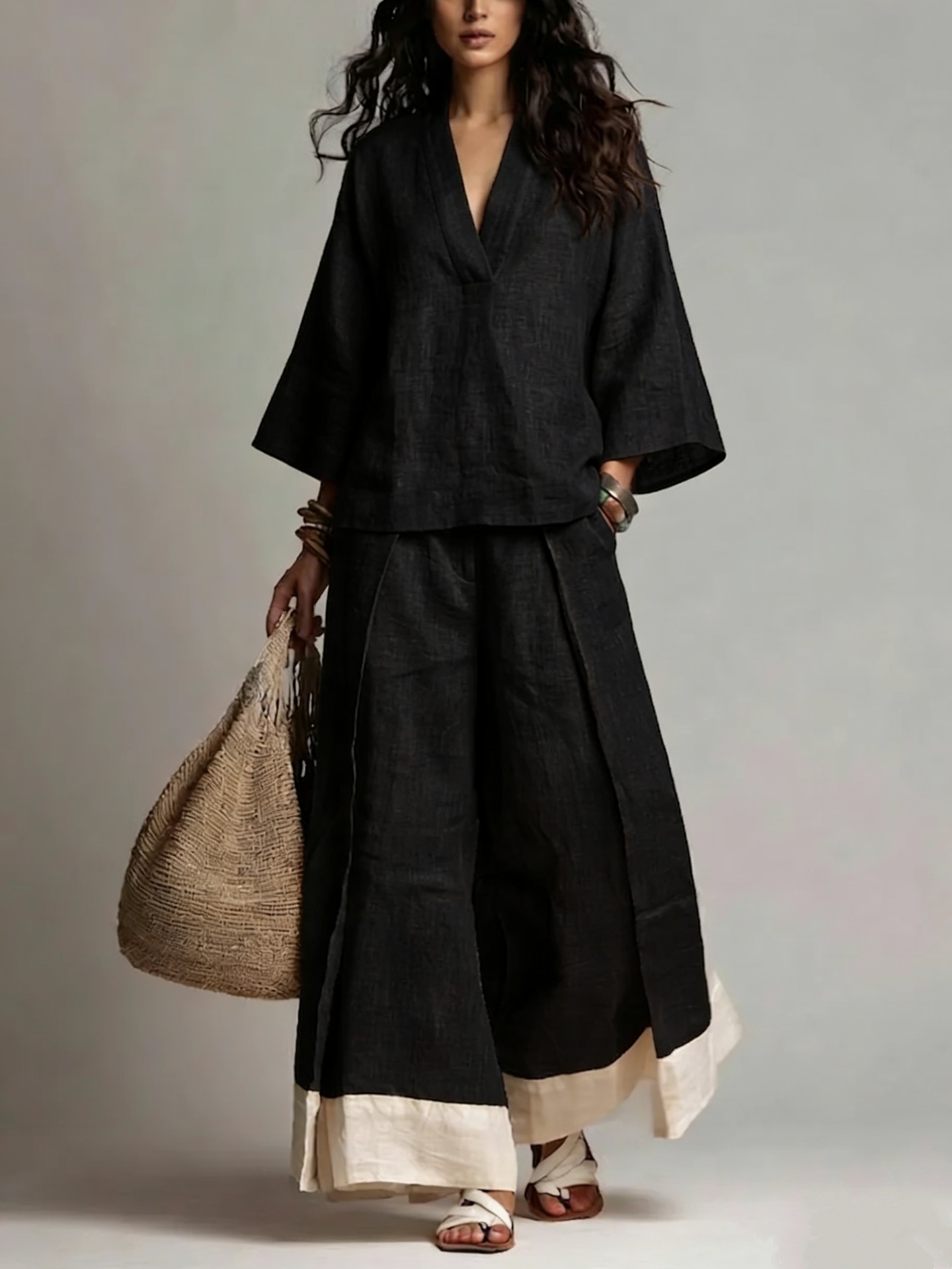 Summer Women V-neck Cotton Lin - Linen Pant Wide review and price