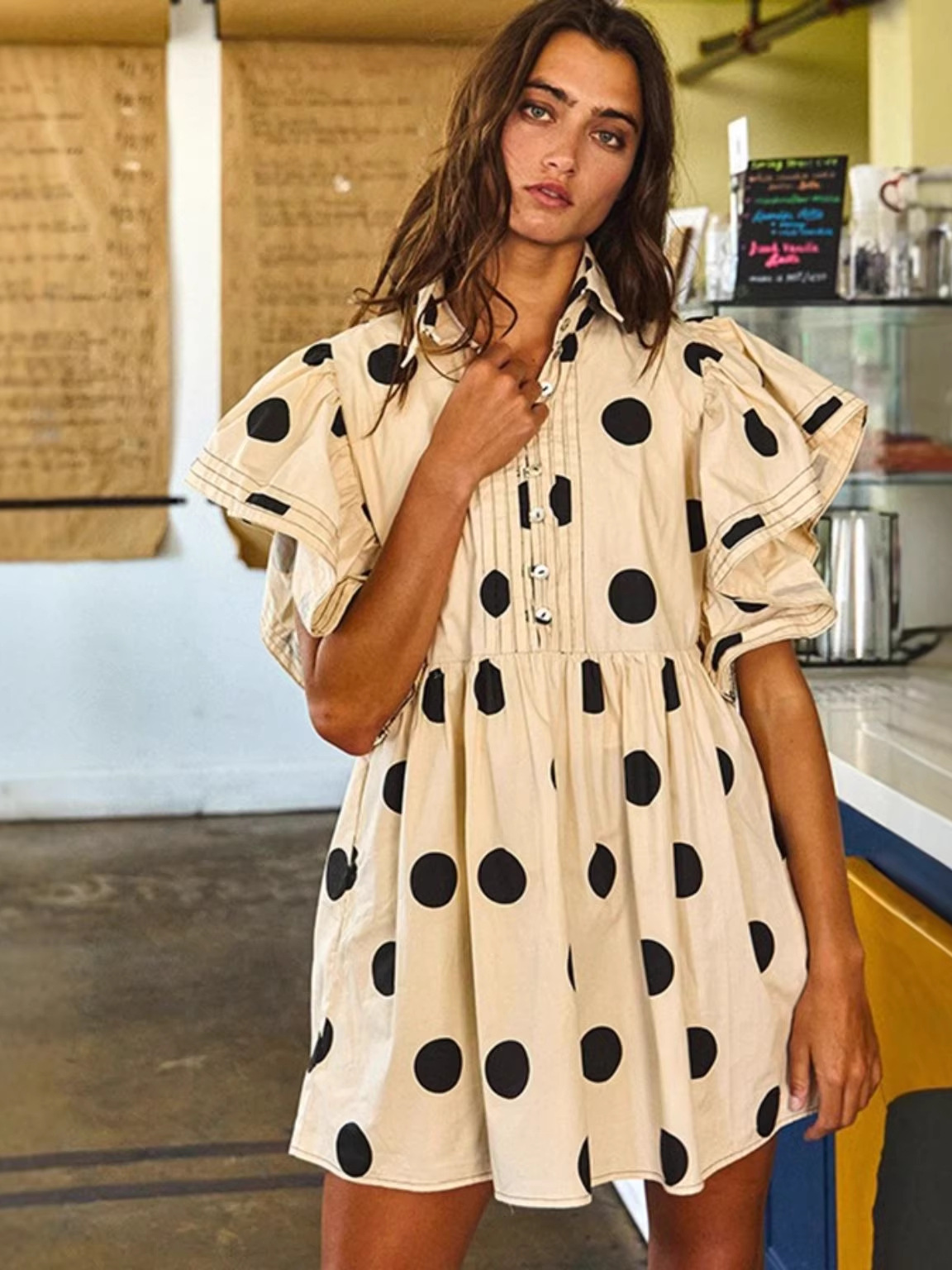 Spring Summer Polka Dot Print  - Blouse Off Shoulder review and price