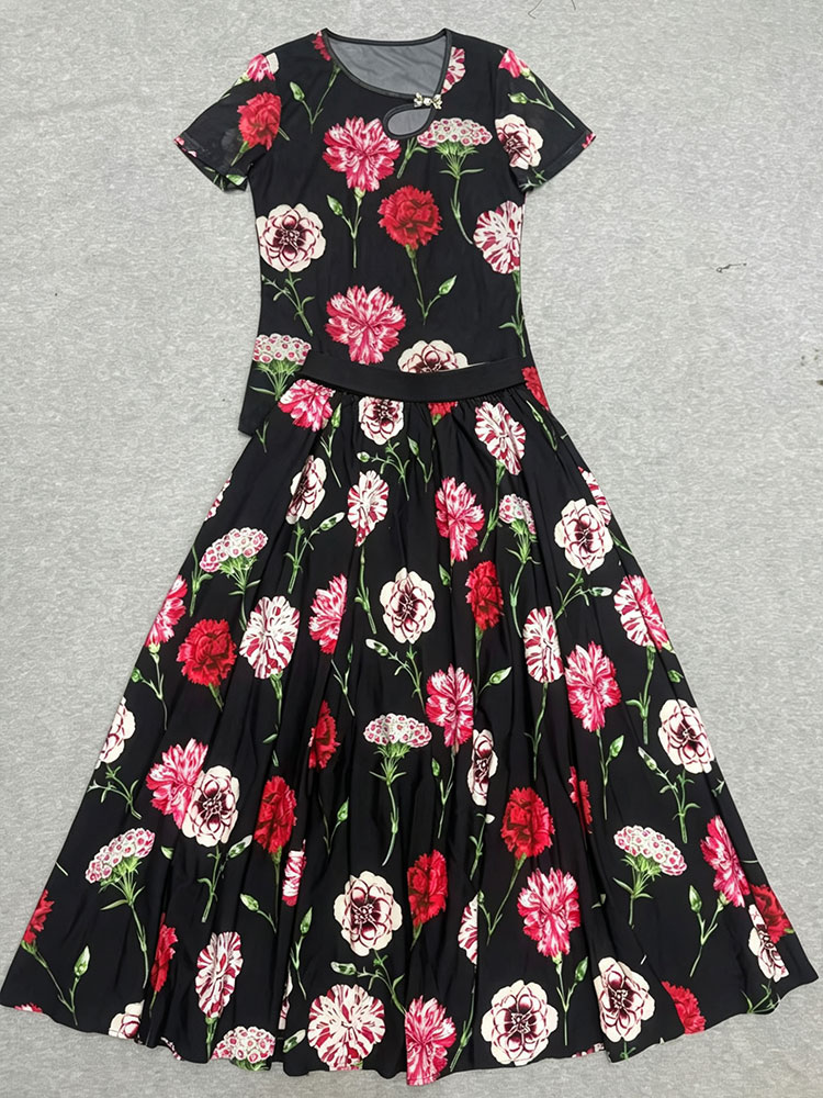 Retro summer new two-piece T-s - Romper Floral Print review and price