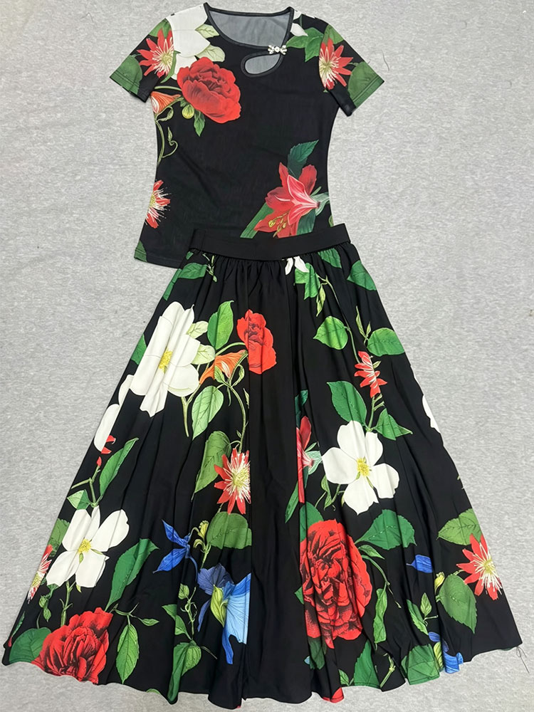 Retro summer new two-piece T-s - Romper Floral Print review and price