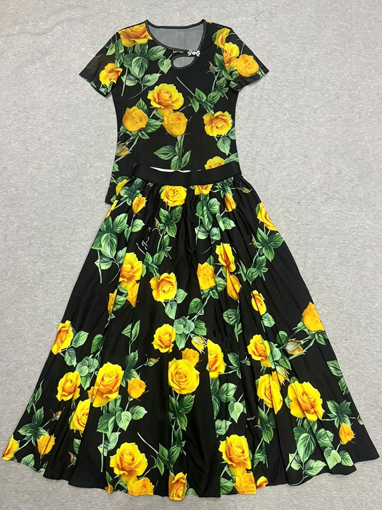 Retro summer new two-piece T-s - Romper Floral Print review and price