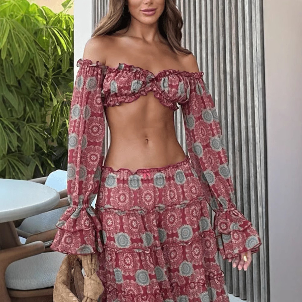Vintage Print Skirt Two Piece  - Romper Floral Print review and price
