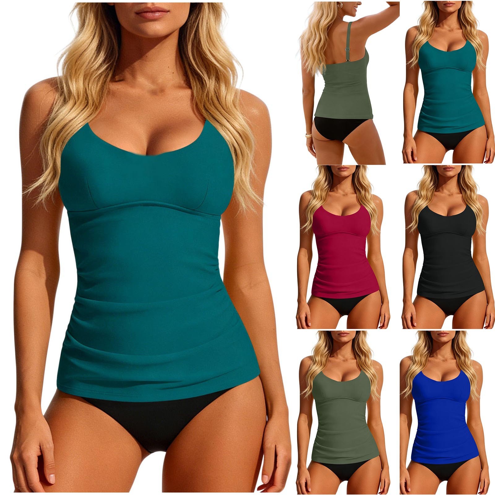 Women's 2026 Tankini Teal Scoo - Swimsuit Bikini Ruched review and price