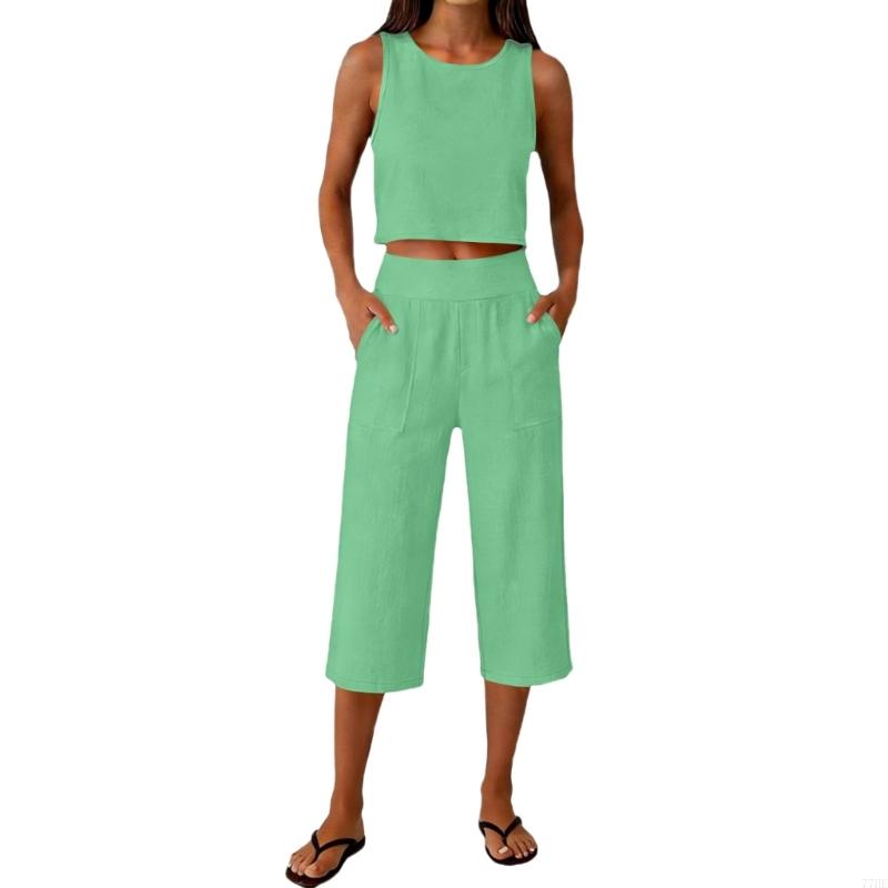 77HE Women's 2 Piece Outfits S - Linen Pant Wide review and price