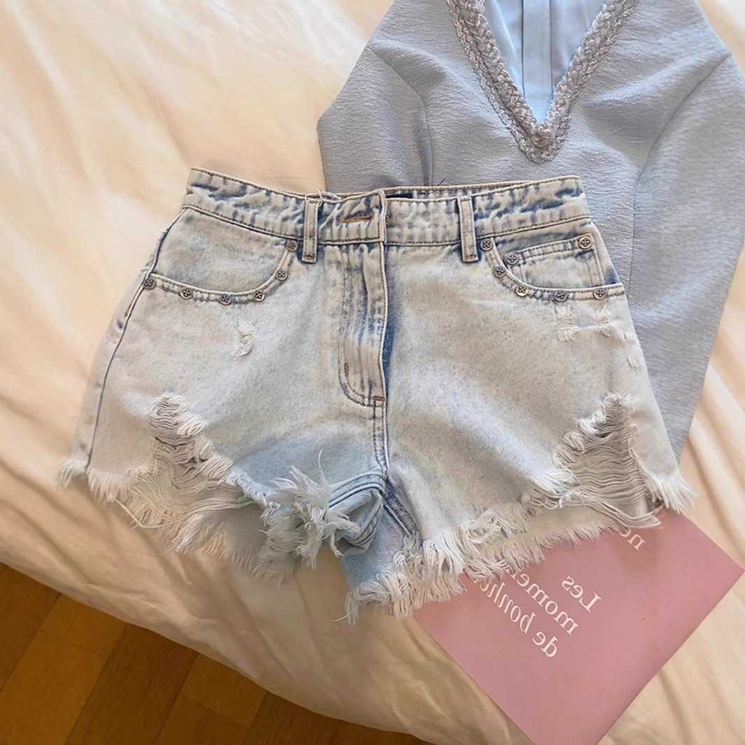 2026 Summer Vintage Washed Emb - Shorts Denim Frayed review and price