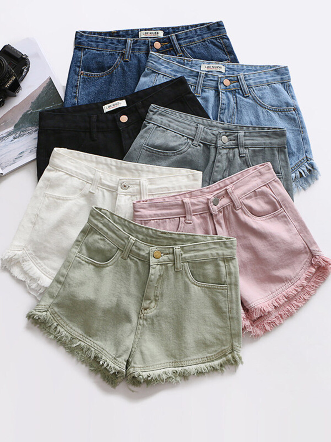 Women's High Waist Denim Short - Shorts Denim Frayed review and price