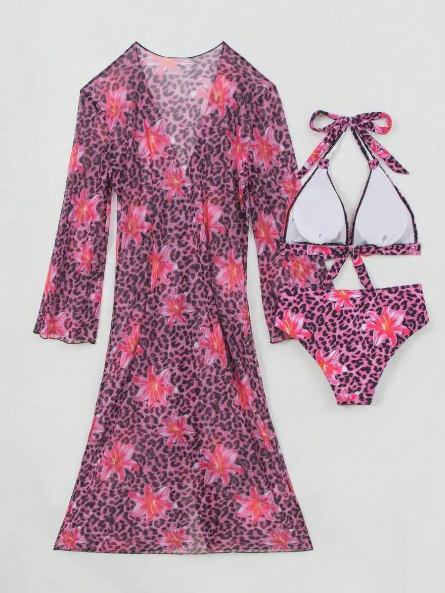 Womens 3-Piece Leopard Floral  - Kimono Sheer Floral review and price