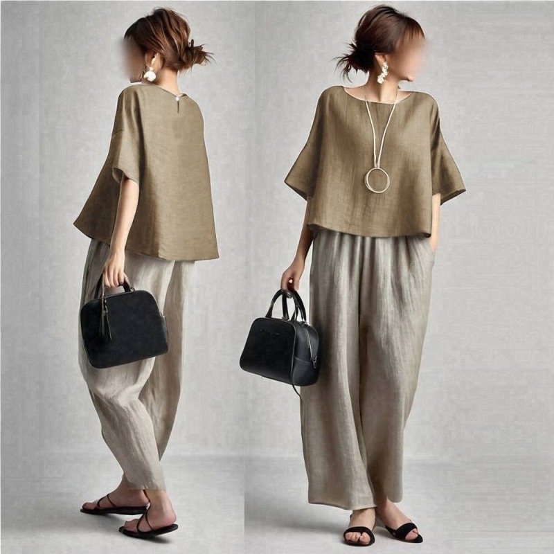 Two Pieces Women Pant Sets Sol - Linen Pant Wide review and price