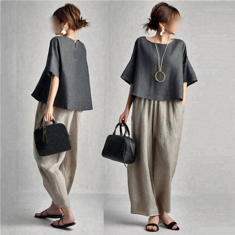 Two Pieces Women Pant Sets Sol - Linen Pant Wide review and price