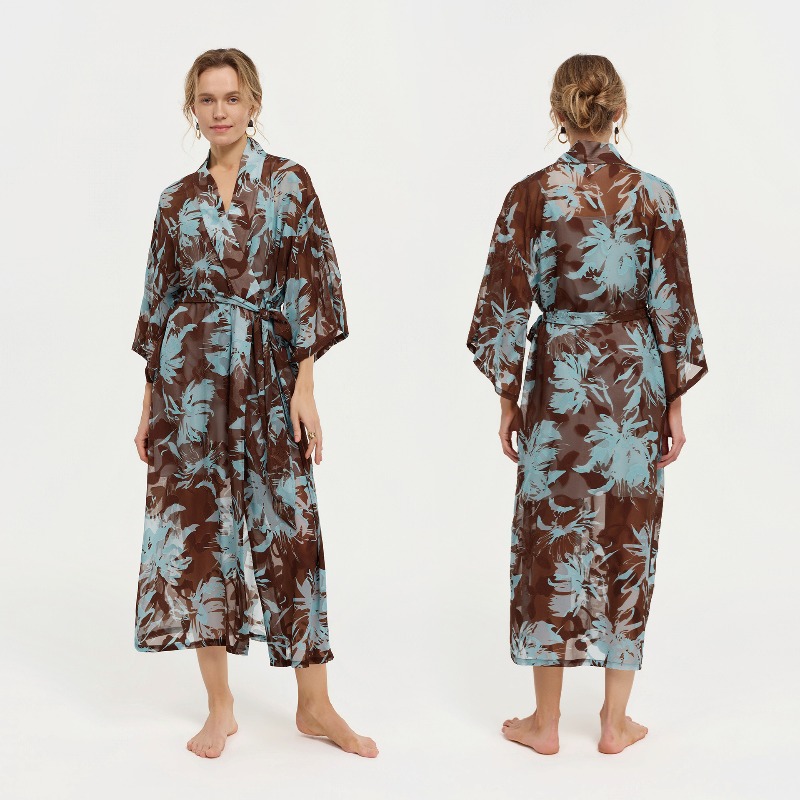 Women Black White Ink Floral S - Kimono Sheer Floral review and price